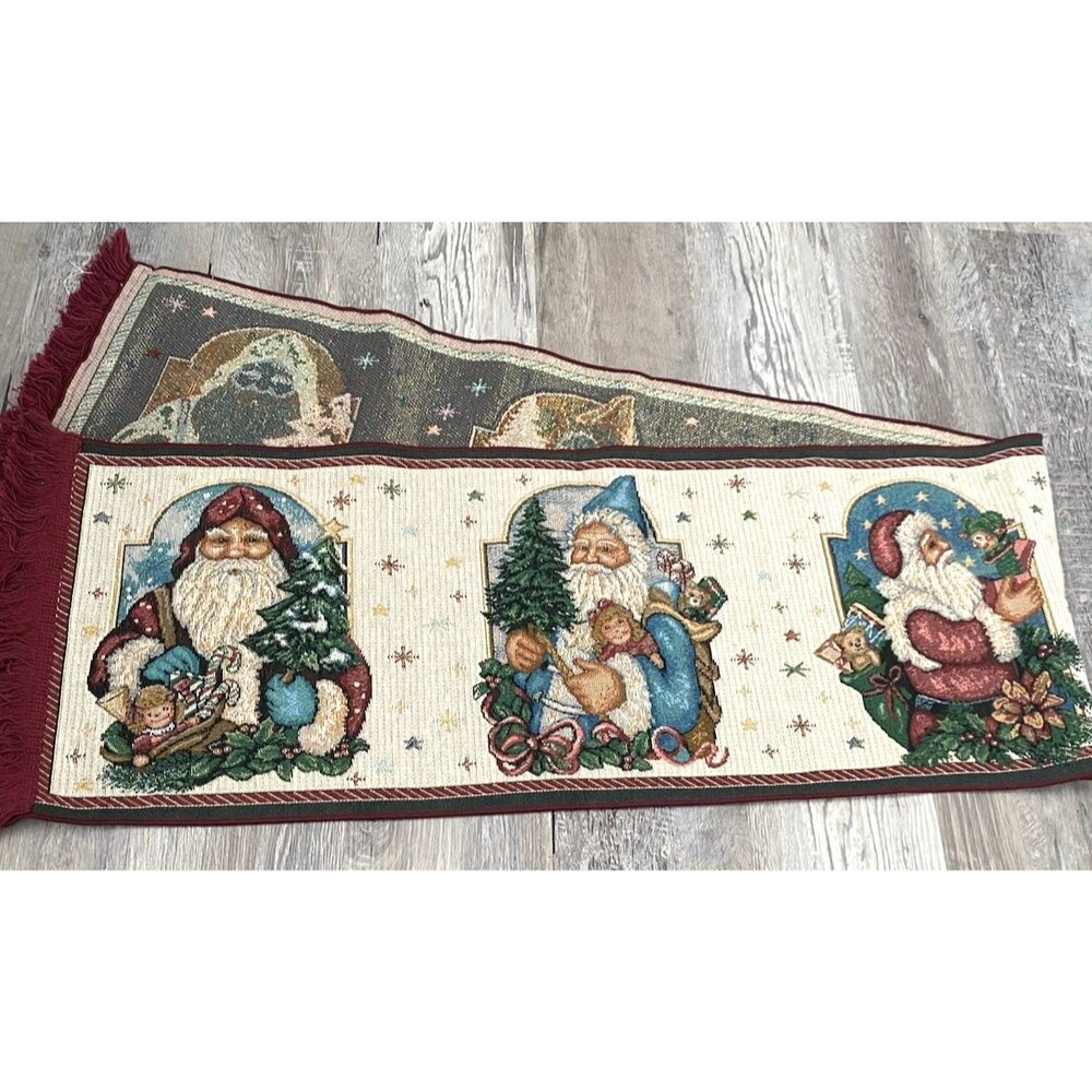 Collectible Christmas THE SANTA CLASSICS 72" x 13" tapestry fringe table runner